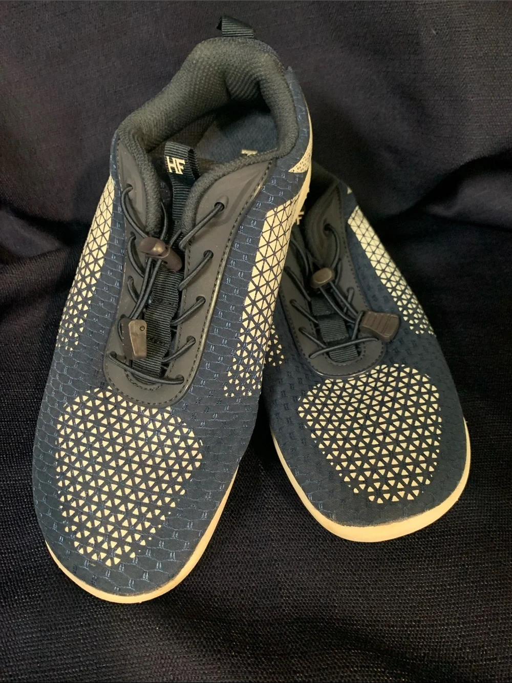 HF Men’s Athletic Shoes in Navy and White with Quick-Pull Closure
